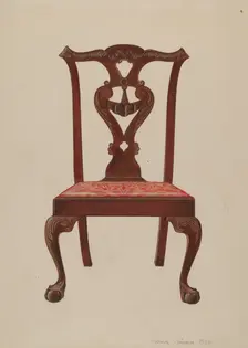 Chippendale Mahogany Side Chair, 1936. Creator: Arthur Johnson