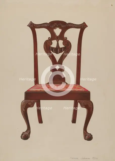 Chippendale Mahogany Side Chair, 1936. Creator: Arthur Johnson.