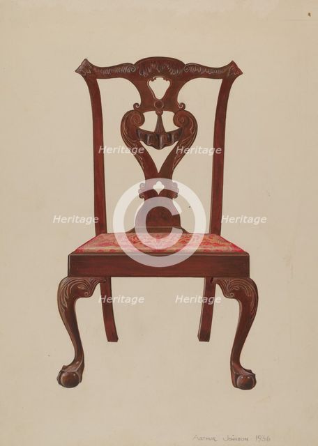 Chippendale Mahogany Side Chair, 1936. Creator: Arthur Johnson.