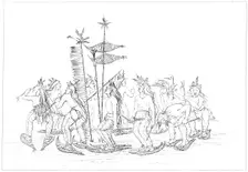 Chippewa snowshoe dance, 1841.Artist: Myers and Co