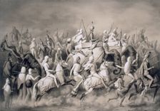 Chir Singh, Maharajah of the Sikhs and King of the Punjab with his retinue hunting near Lahore, 1859 Creator: A. Soltykoff (19th century)