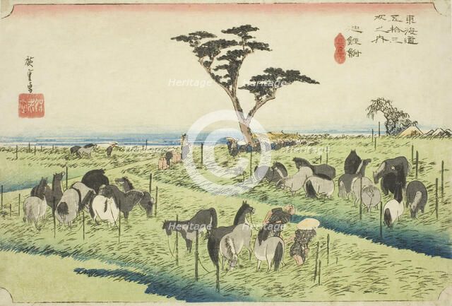 Chiryu: Early Summer Horse Market (Chiryu, shuka uma ichi), from the series "Fifty..., c. 1833/34. Creator: Ando Hiroshige.