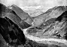 Chitral Expedition: entrance into Bajur, Valley of Panjkora River, contested by Umra Khan..., 1895. Creator: George Meisenbach