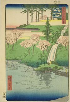 Chiyogaike Pond, Meguro (Meguro Chiyogaike), from the series "One Hundred Famous..., 1856. Creator: Ando Hiroshige
