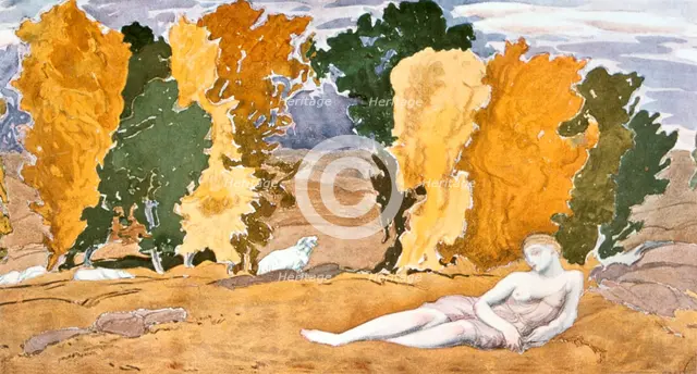 'Chloe Abandoned', design for a Ballet Russes production of Ravel's Daphnis and Chloe, 1910-1911. Artist: Leon Bakst