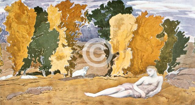 'Chloe Abandoned', design for a Ballet Russes production of Ravel's Daphnis and Chloe, 1910-1911. Artist: Leon Bakst