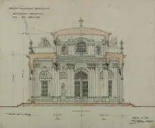 Chocolate-Menier Pavilion, World's Colombian Exposition, Chicago, Illinois, Section Sketch, 1893. Creator: Peter Joseph Weber