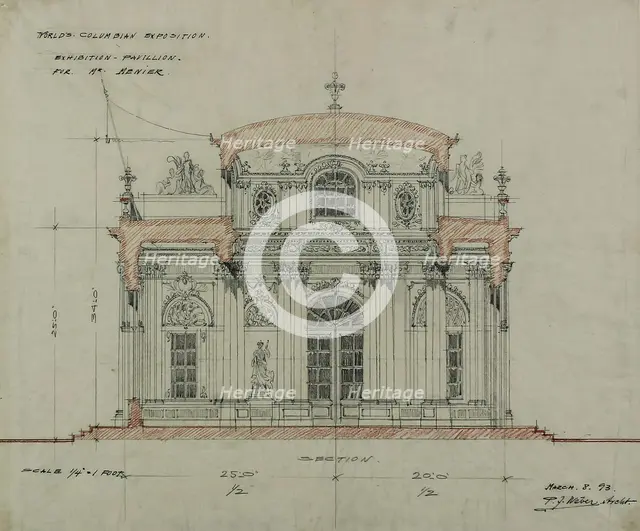 Chocolate-Menier Pavilion, World's Colombian Exposition, Chicago, Illinois, Section Sketch, 1893. Creator: Peter Joseph Weber.