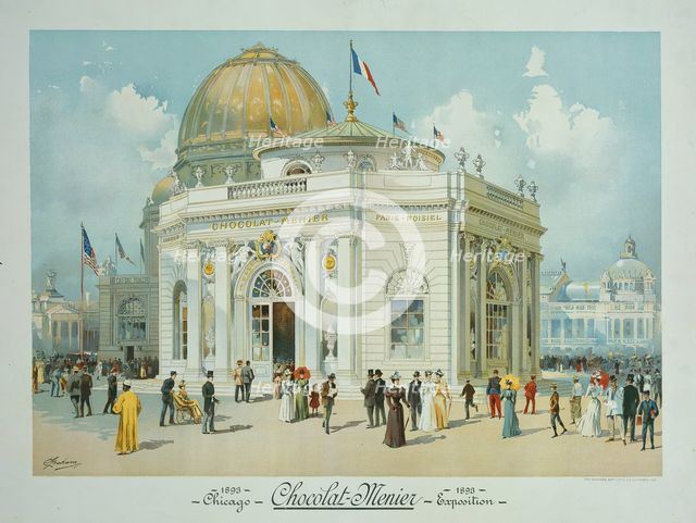 Chocolate-Menier Pavilion, World's Columbian Exposition, Chicago, Illinois, Perspective View, 1893. Creator: Peter Joseph Weber.