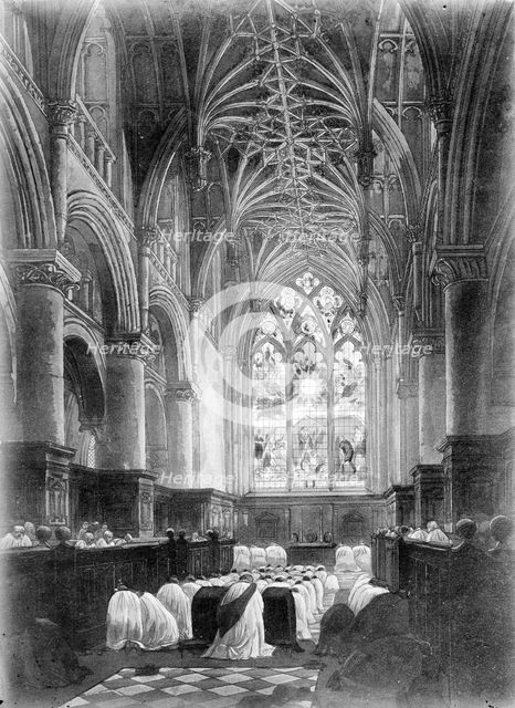 Choir of Christ Church Cathedral during a service, Oxford, Oxfordshire. Artist: Unknown