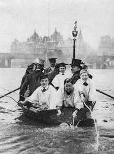 Choirboys of St Clement Danes beating the boundary-marks on the Thames, London, 1926-1927