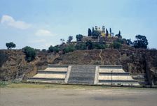 Cholula, important ceremonial center, remains of the old Tepanapa pyramid at top the church of…