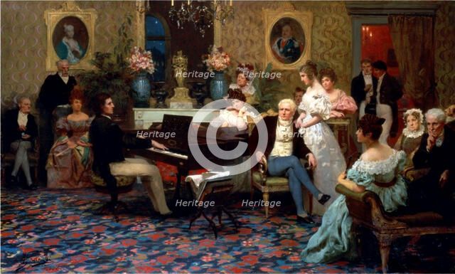 Chopin Playing the Piano in Prince Radziwill's Salon, 1887. Artist: Siemiradzki, Henryk (1843-1902)