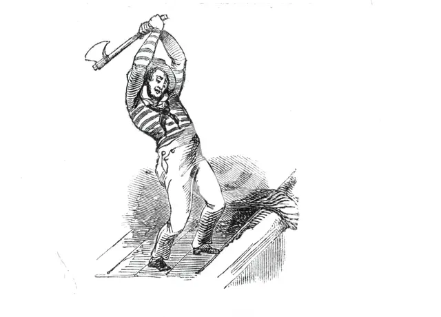 Chopping the hauser, 1842. Creator: Unknown.