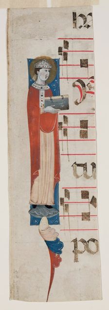 Choral Leaf Fragment: Bishop Saint as Initial "I", 13th century. Creator: Unknown