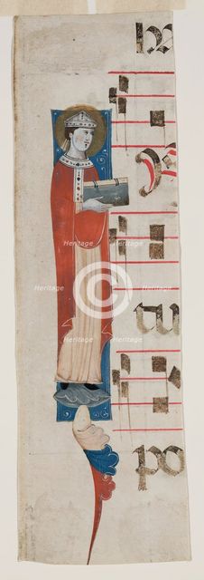 Choral Leaf Fragment: Bishop Saint as Initial "I", 13th century. Creator: Unknown.