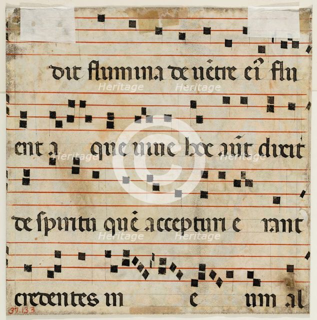 Choral Leaf Fragment: Text with Musical Notation, early 15th century. Creator: Lorenzo Monaco.