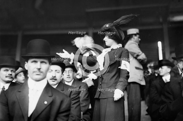 Chorus girl raising money at TITANIC game, 1912. Creator: Bain News Service.