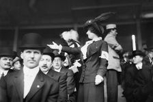 Chorus girl raising money at TITANIC game, 1912. Creator: Bain News Service