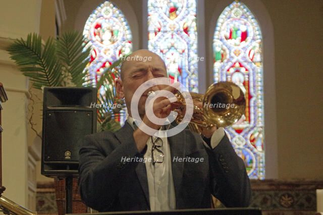Chris Coull, Alex Bondono’s Horace Silver Sextet, Jazz at St Andrews Church, Hove, July 2022. Creator: Brian O'Connor.