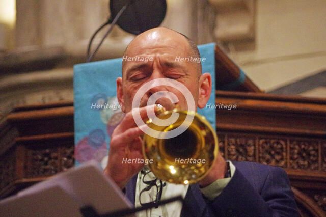 Chris Coull, Josephine Davies Mark Bassey Sextet, St Andrews Church, Hove, East Sussex, 14 Oct 2022. Creator: Brian O'Connor.