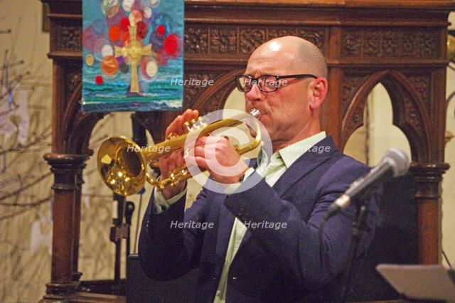 Chris Coull, Josephine Davies Mark Bassey Sextet, St Andrews Church, Hove, East Sussex, 14 Oct 2022. Creator: Brian O'Connor.