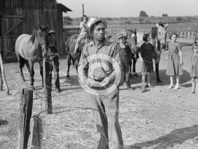 Chris Adolf, his teams, and...children, on their new farm, Washington, Yakima Valley, 1939. Creator: Dorothea Lange.