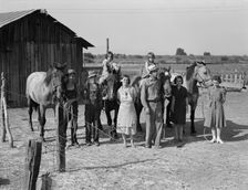 Chris Adolf, his wife, six of their eight children and his teams, Washington, Yakima Valley, 1939. Creator: Dorothea Lange
