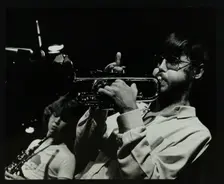 Chris Hunter (saxophone) and Guy Barker (trumpet) playing at The Stables, Wavendon, Buckinghamshire. Creator: Denis Williams
