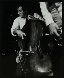 Chris Laurence playing the double bass at The Stables, Wavendon, Buckinghamshire. Creator: Denis Williams