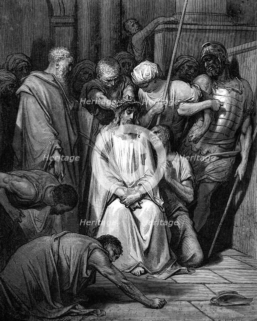 Christ mocked and the Crown of Thorns placed on his head. Artist: Gustave Doré