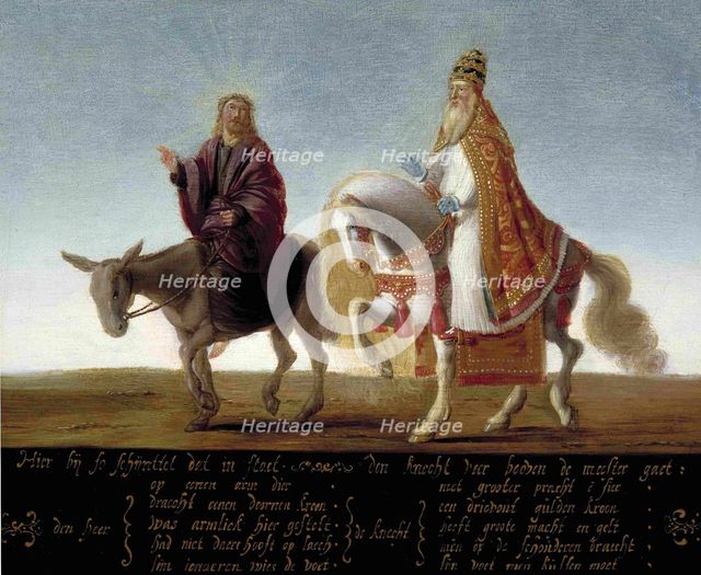 Christ on a donkey, the pope on horseback. Artist: Anonymous  