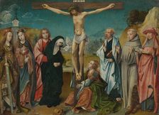 Christ on the Cross, with Mary, John, Mary Magdalene and Sts Cecilia and Barbara..., c.1505-c.1510. Creator: Cornelius Engebrechtsz