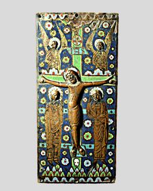 Christ on the Cross with angels, Saint Jean and the Virgin in an enamelled plate of 1122