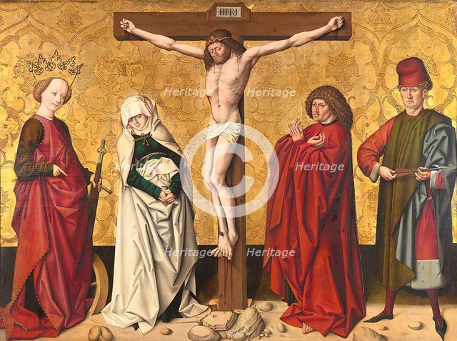 Christ on the cross with saints, 1475/80. Creator: Master of Großgmain.