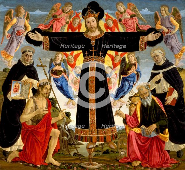 Christ on the Cross with Saints Vincent Ferrer, John the Baptist, Mark and Antoninus, c1491/1495. Creator: Master of the Fiesole Epiphany.