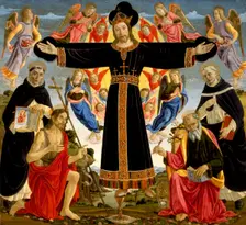 Christ on the Cross with Saints Vincent Ferrer, John the Baptist, Mark and Antoninus, c1491/1495. Creator: Master of the Fiesole Epiphany