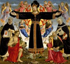 Christ on the Cross with Saints Vincent Ferrer, John the Baptist, Mark and Antoninus, c1491/1495. Creator: Master of the Fiesole Epiphany