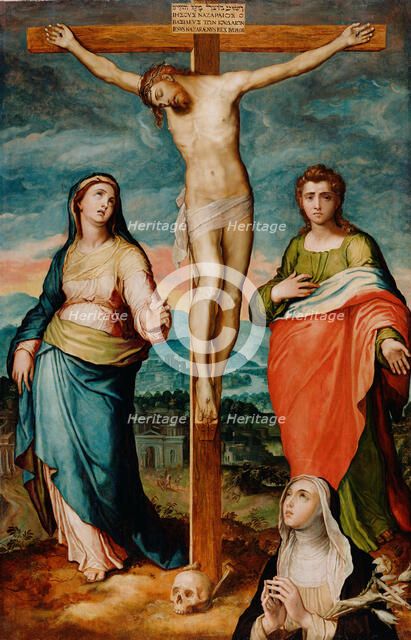 Christ on the Cross with the Virgin, Saint John the Evangelist, and Saint..., about 1570. Creator: Marco Pino.