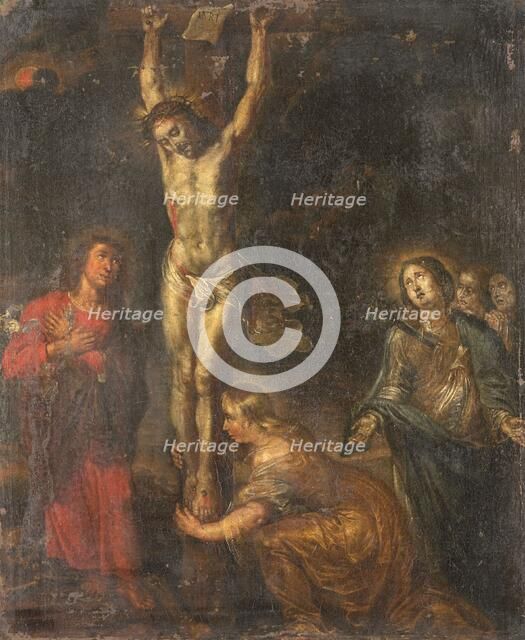 Christ on the Cross, with the Mother of Sorrows and Saints John the Evangelist and Mary..., c.1630. Creator: Anon.