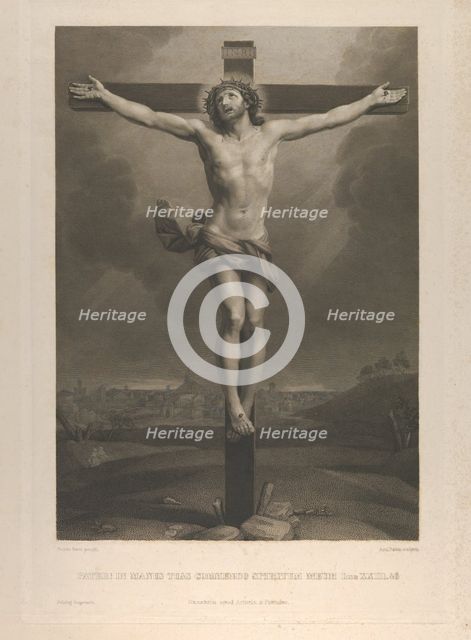 Christ on the cross, a town in the background, after Reni, 1850-88. Creator: Antonio Dalco.