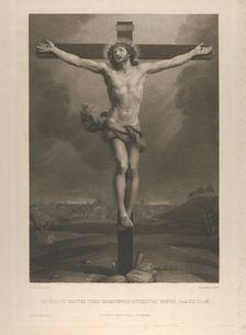 Christ on the cross, a town in the background, after Reni, 1850-88. Creator: Antonio Dalco