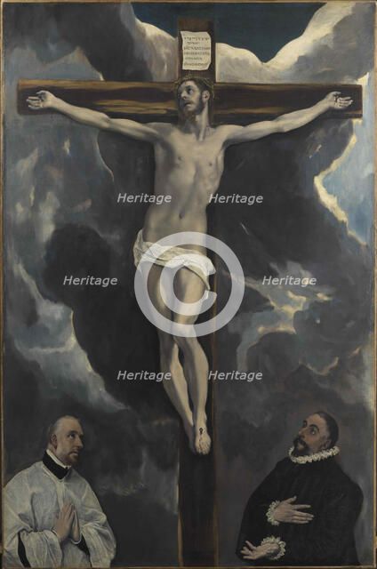 Christ on the Cross adored by two Donor, End of 16th cen.. Creator: El Greco, Dominico (1541-1614).