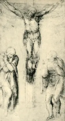 Christ on the Cross between the Virgin and St John c1560-1564, (1943). Creator: Michelangelo Buonarroti