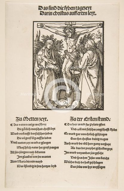 Christ on the Cross between the Virgin and Saint John (first sheet of two), 1510. Creator: Albrecht Durer.