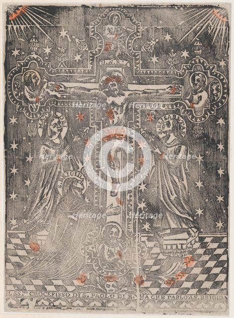 Christ on the cross flanked by the Virgin, Saint Brigit and Saint Eli..., ca. 1480-1500 (restrike?). Creator: Anon.