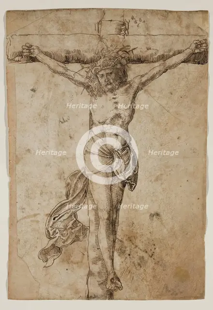 Christ on the Cross (recto), Studies of Heads and a Standing Figure (verso), between 1505 and 1507. Creator: German; After Hans Baldung Grien German, 1484-1545.