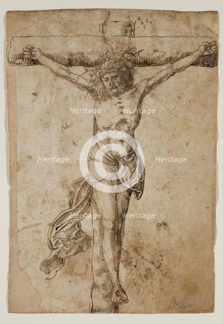 Christ on the Cross (recto), Studies of Heads and a Standing Figure (verso), between 1505 and 1507. Creator: German; After Hans Baldung Grien German, 1484-1545.