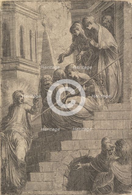 Christ addressing a group of women seated and standing on steps, ca. 1541-44. Creator: Andrea Schiavone.