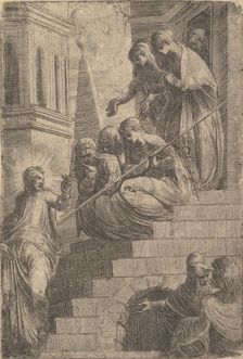 Christ addressing a group of women seated and standing on steps, ca. 1541-44. Creator: Andrea Schiavone